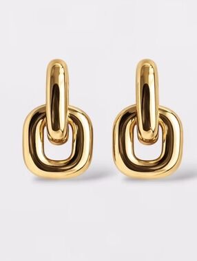 Detachable oval chunky earrings; sleek & mod; hollow dangle; .91"L x .63"W; nwot